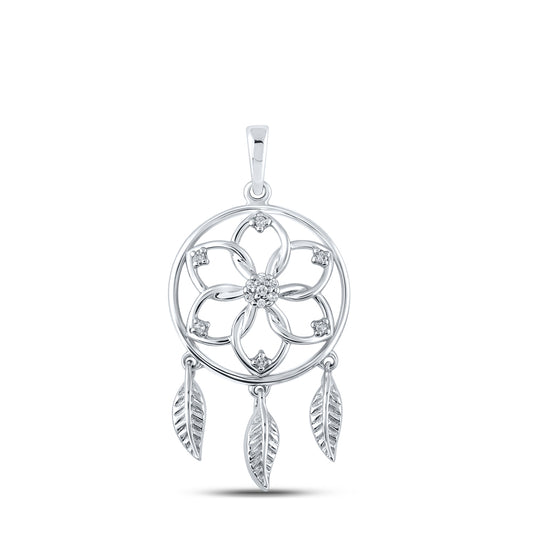 0.05 Ctw Natural Diamond Dream Catcher Pendant in 10k White Gold