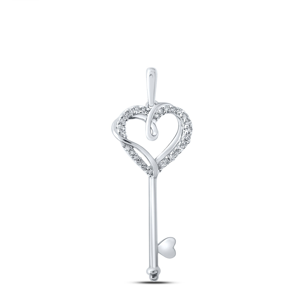 0.08 Ctw Natural Diamond Heart Key Gift Pendant in 10k White Gold