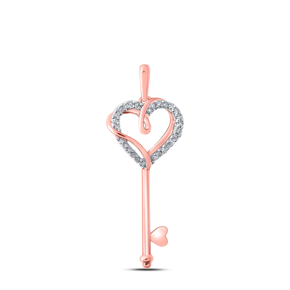 0.08 Ctw Natural Diamond Heart Key Gift Pendant in 10k Rose Gold