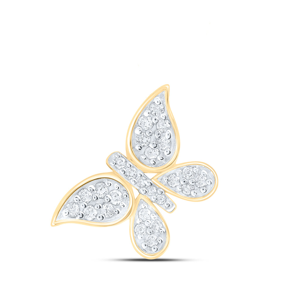 0.16 Ctw Natural Diamond Butterfly Pendant in 10k Yellow Gold