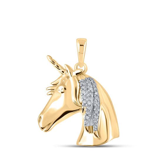0.05 Ctw Natural Diamond Horse Animal Pendant in 10k Yellow Gold