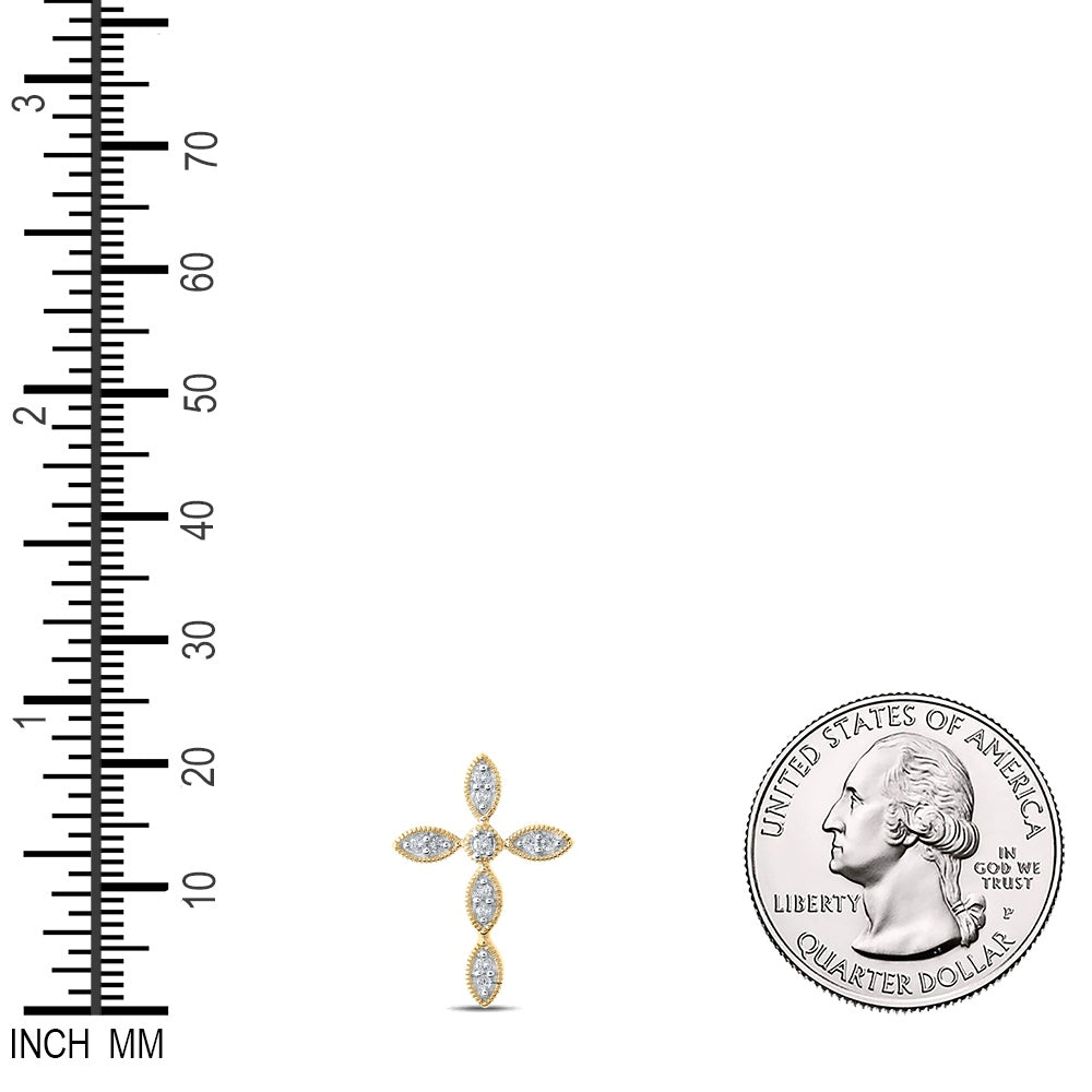 0.12 Ctw Natural Diamond Marquise Cross Religious Pendant in 10k Yellow Gold
