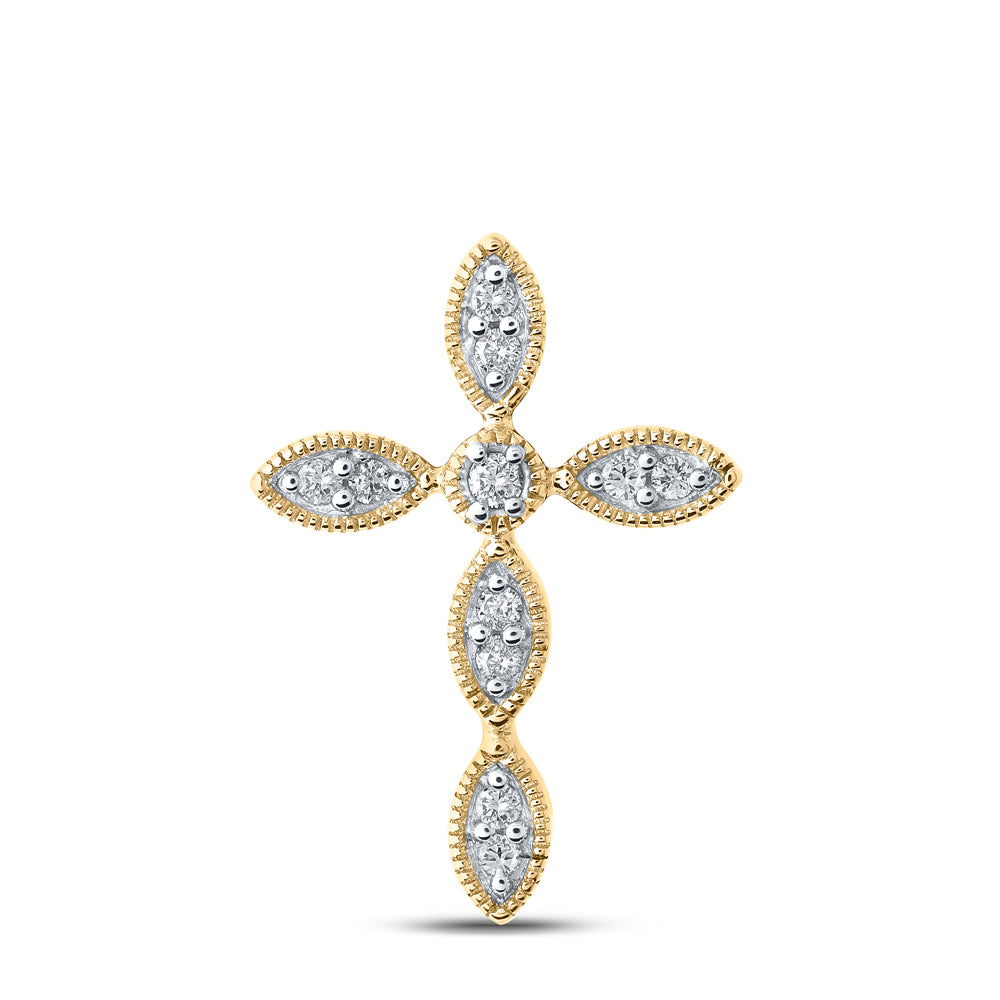 0.12 Ctw Natural Diamond Marquise Cross Religious Pendant in 10k Yellow Gold