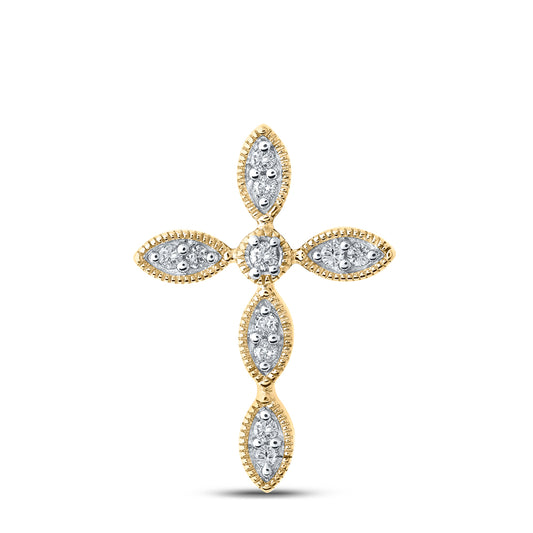 0.12 Ctw Natural Diamond Marquise Cross Religious Pendant in 10k Yellow Gold