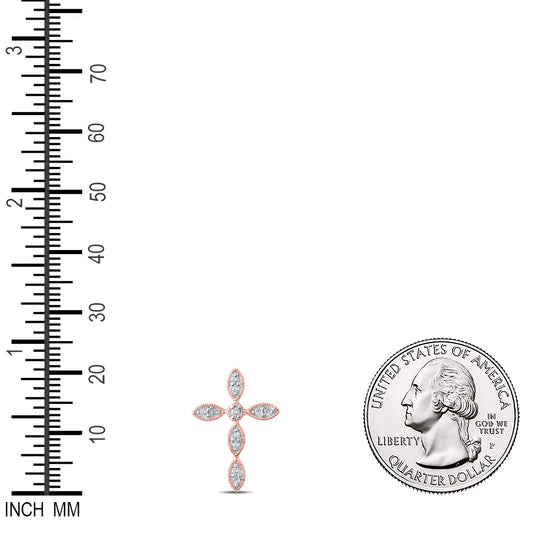 0.12 Ctw Natural Diamond Marquise Cross Religious Pendant in 10k Rose Gold