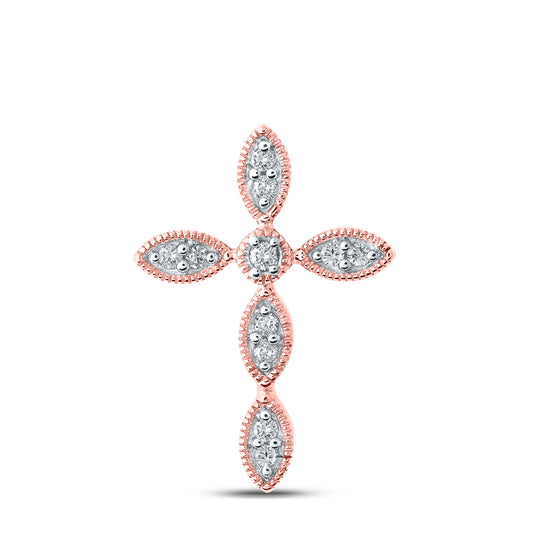 0.12 Ctw Natural Diamond Marquise Cross Religious Pendant in 10k Rose Gold