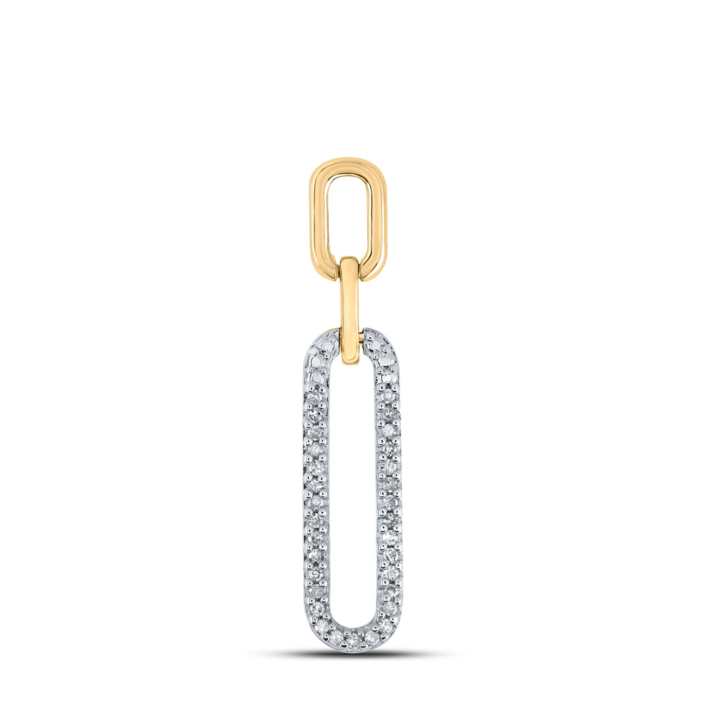 0.12 Ctw Natural Diamond Dangle Paperclip Link Pendant in 10k Yellow Gold