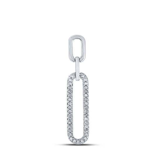 0.12 Ctw Natural Diamond Dangle Paperclip Link Pendant in 10k White Gold