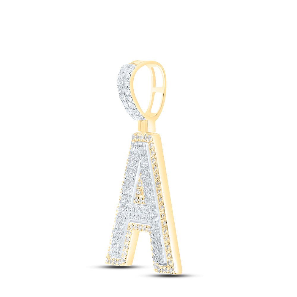 0.49 Ctw Natural Diamond Black Initial Letter A Pendant in 10k Two-tone Gold