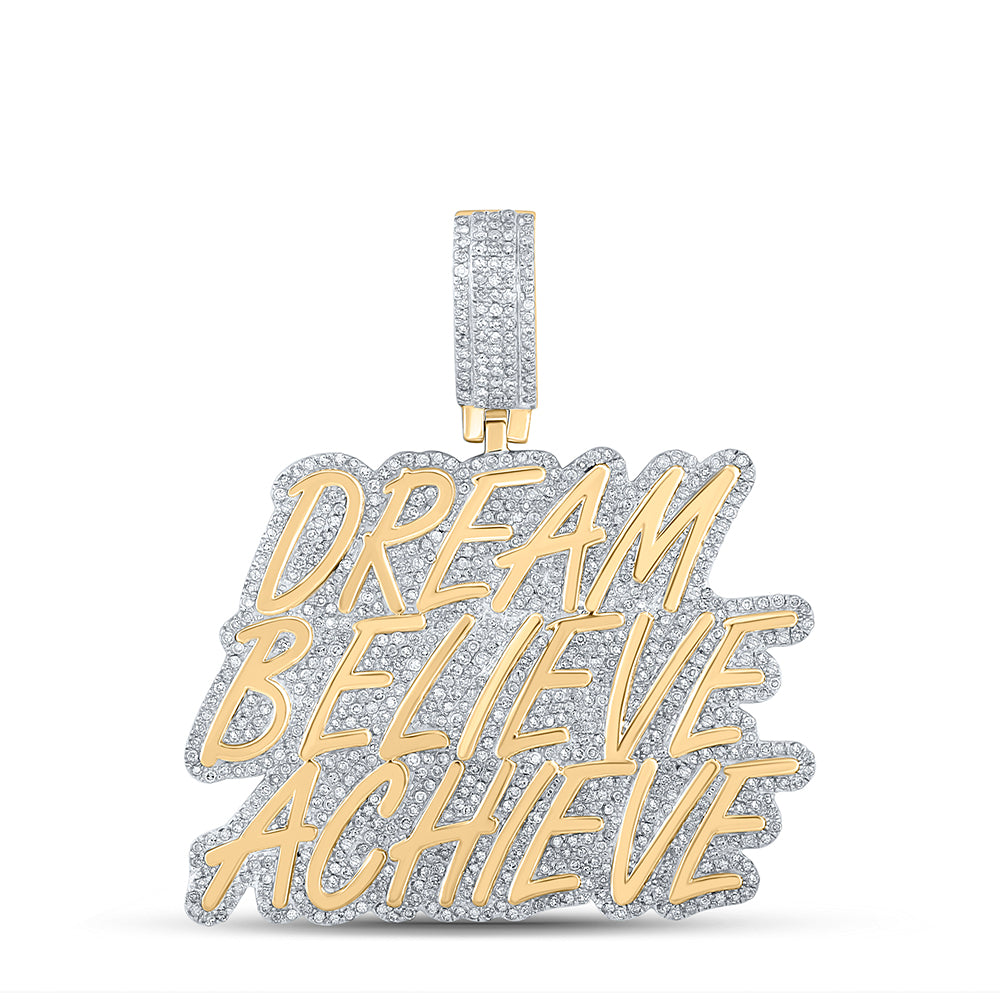 1.8 Ctw Natural Diamond Dream Believe Achieve Nameplate Pendant in 10k Yellow Gold