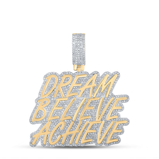 1.8 Ctw Natural Diamond Dream Believe Achieve Nameplate Pendant in 10k Yellow Gold