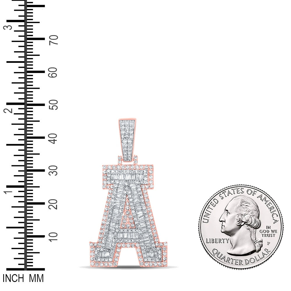 1.87 Ctw Natural Diamond Block Letter Initial Alphabet A Pendant in 10k Two-tone Gold