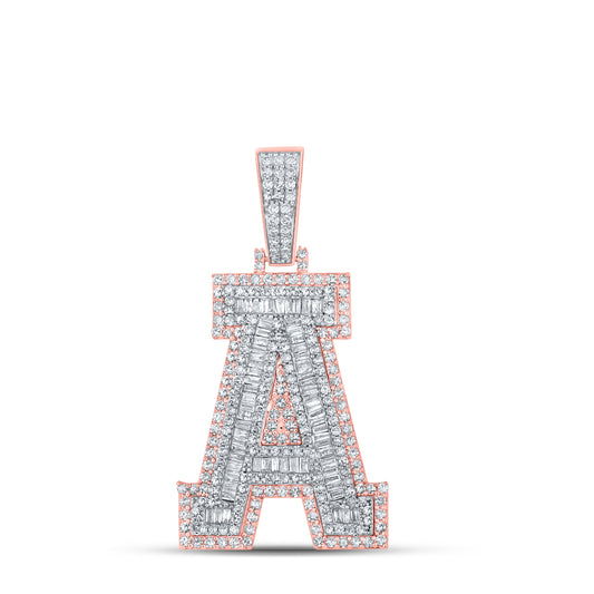 1.87 Ctw Natural Diamond Block Letter Initial Alphabet A Pendant in 10k Two-tone Gold