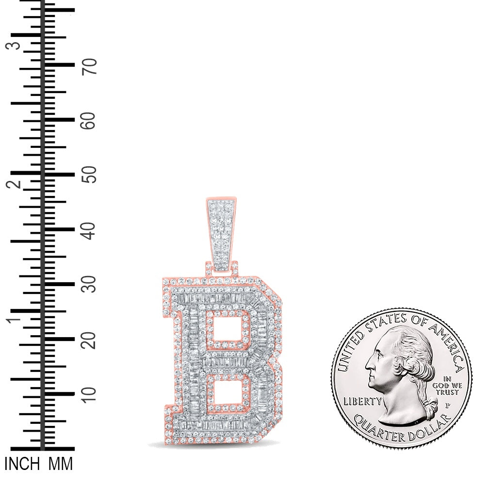 2.19 Ctw Natural Diamond Block Letter Initial Alphabet B Pendant in 10k Two-tone Gold