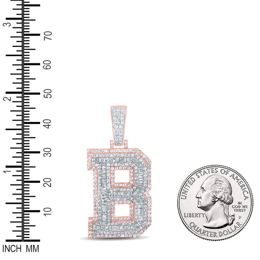 2.19 Ctw Natural Diamond Block Letter Initial Alphabet B Pendant in 10k Two-tone Gold