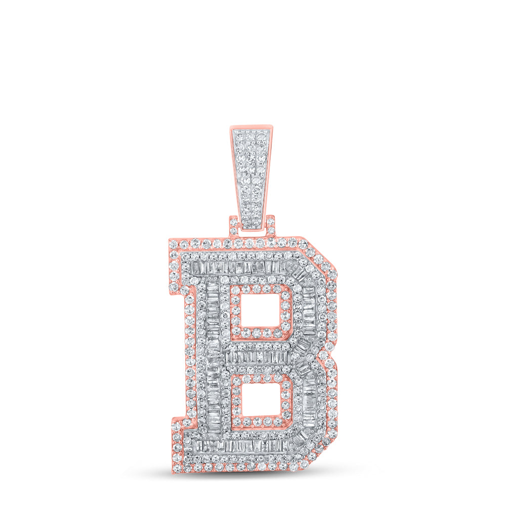 2.19 Ctw Natural Diamond Block Letter Initial Alphabet B Pendant in 10k Two-tone Gold