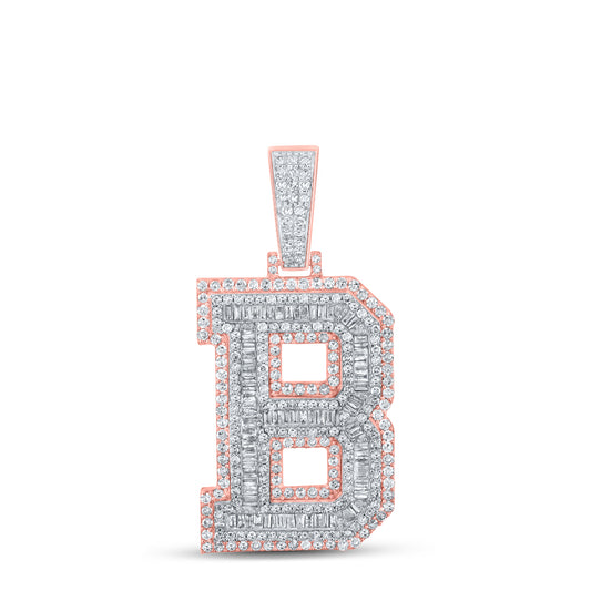 2.19 Ctw Natural Diamond Block Letter Initial Alphabet B Pendant in 10k Two-tone Gold