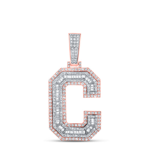 1.8 Ctw Natural Diamond Block Letter Initial Alphabet C Pendant in 10k Two-tone Gold