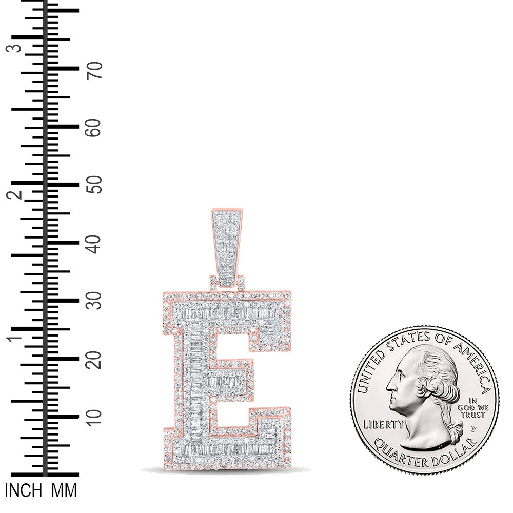 2.17 Ctw Natural Diamond Block Letter Initial Alphabet E Pendant in 10k Two-tone Gold
