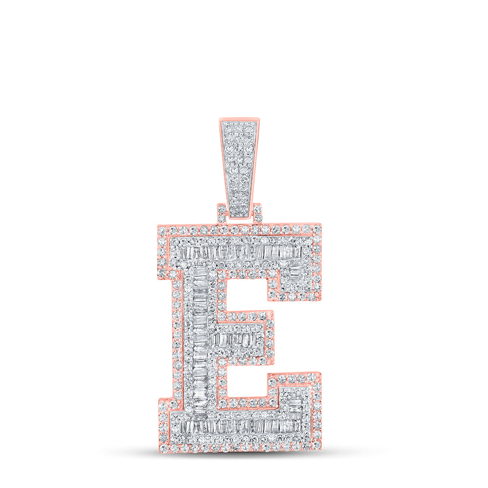 2.17 Ctw Natural Diamond Block Letter Initial Alphabet E Pendant in 10k Two-tone Gold