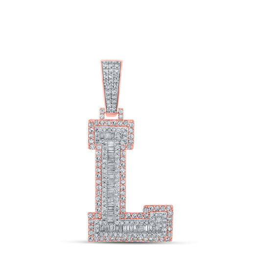 1.46 Ctw Natural Diamond Block Letter Initial Alphabet L Pendant in 10k Two-tone Gold