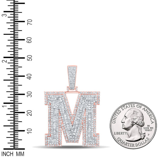 2.91 Ctw Natural Diamond Block Letter Initial Alphabet M Pendant in 10k Two-tone Gold