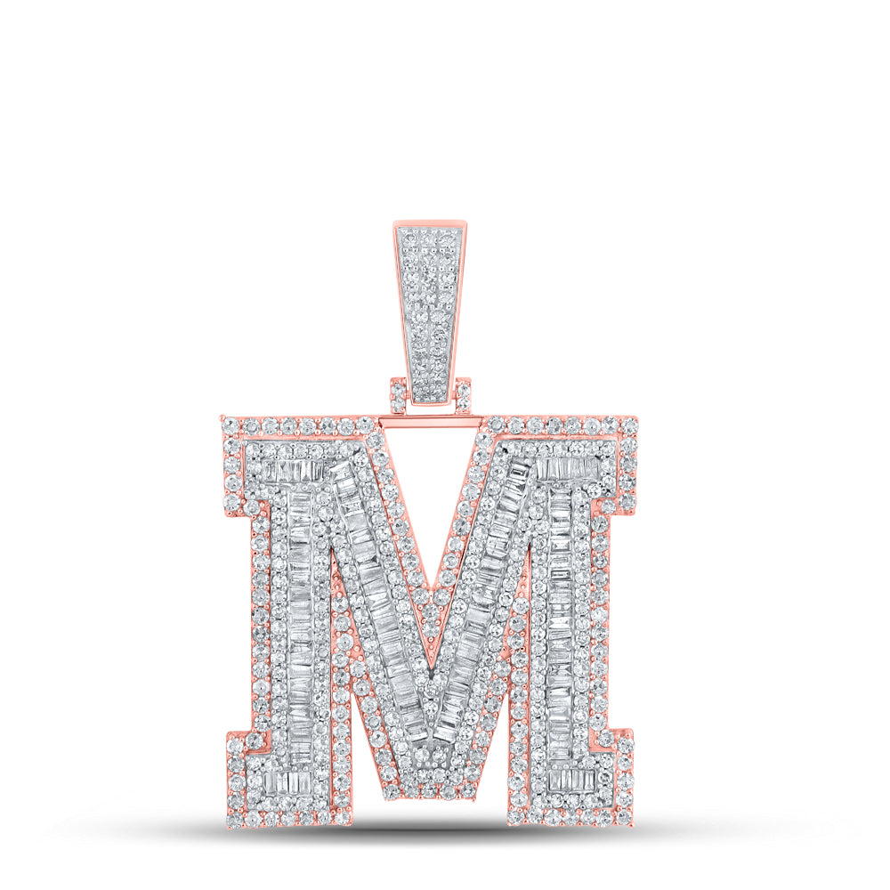 2.91 Ctw Natural Diamond Block Letter Initial Alphabet M Pendant in 10k Two-tone Gold