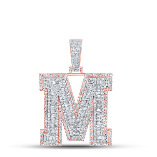 2.91 Ctw Natural Diamond Block Letter Initial Alphabet M Pendant in 10k Two-tone Gold