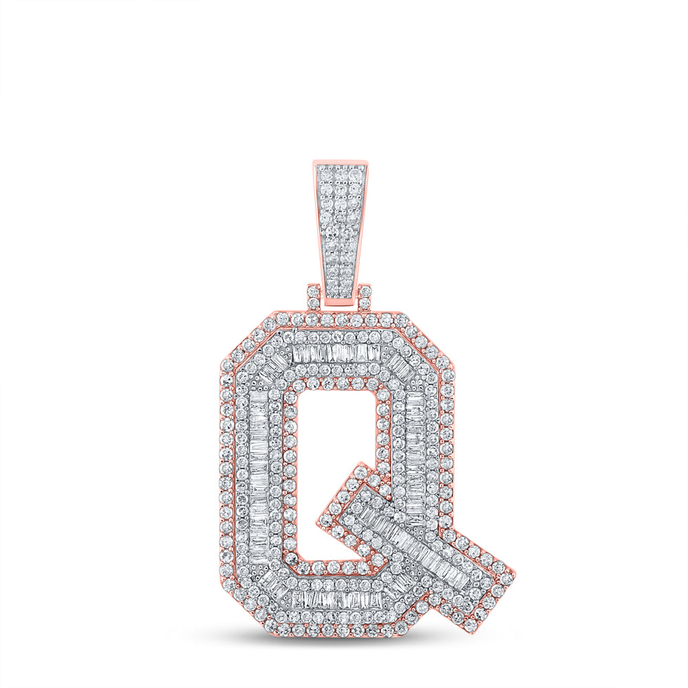 2.2 Ctw Natural Diamond Block Letter Initial Alphabet Q Pendant in 10k Two-tone Gold