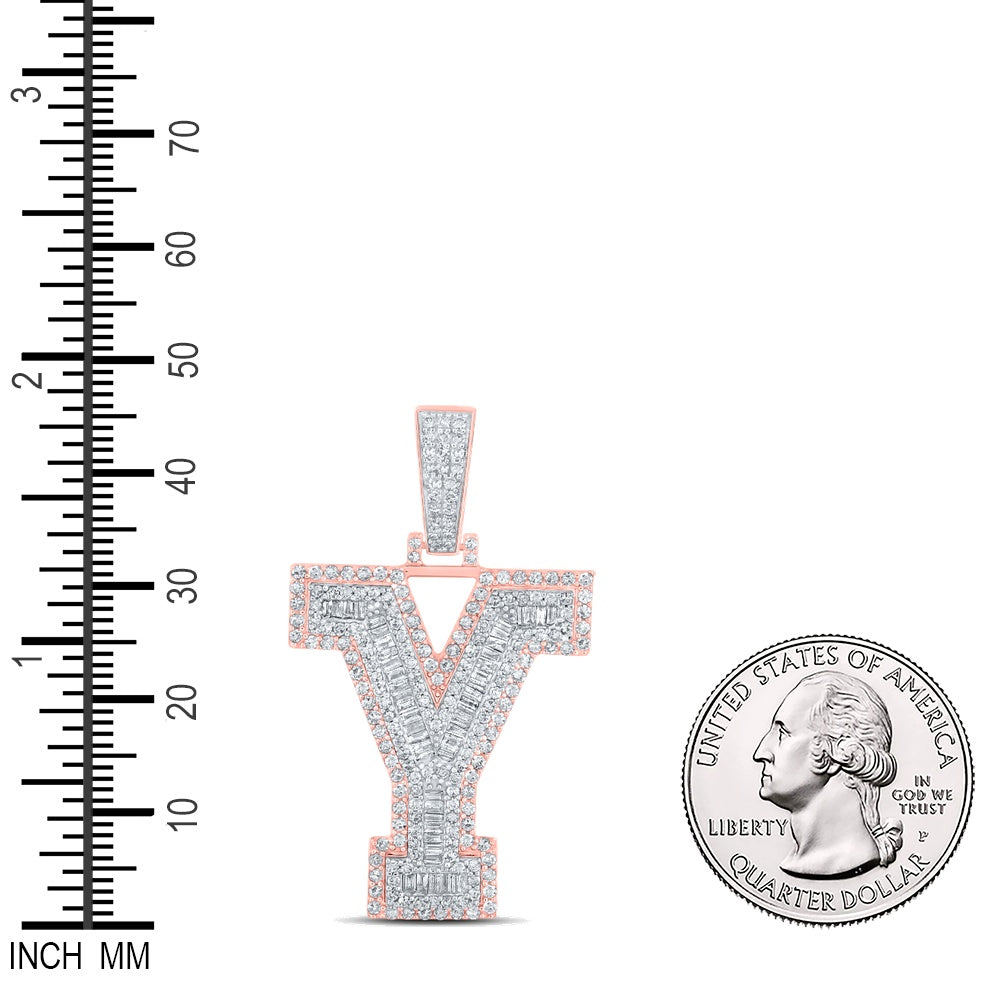 1.59 Ctw Natural Diamond Block Letter Initial Alphabet Y Pendant in 10k Two-tone Gold