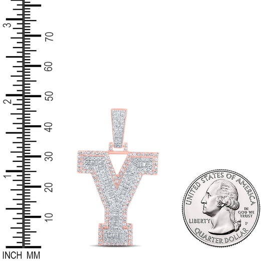 1.59 Ctw Natural Diamond Block Letter Initial Alphabet Y Pendant in 10k Two-tone Gold