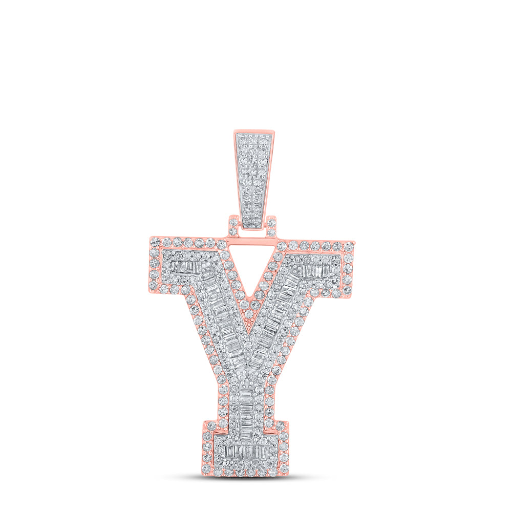 1.59 Ctw Natural Diamond Block Letter Initial Alphabet Y Pendant in 10k Two-tone Gold