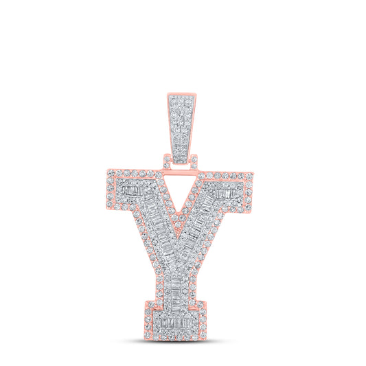 1.59 Ctw Natural Diamond Block Letter Initial Alphabet Y Pendant in 10k Two-tone Gold