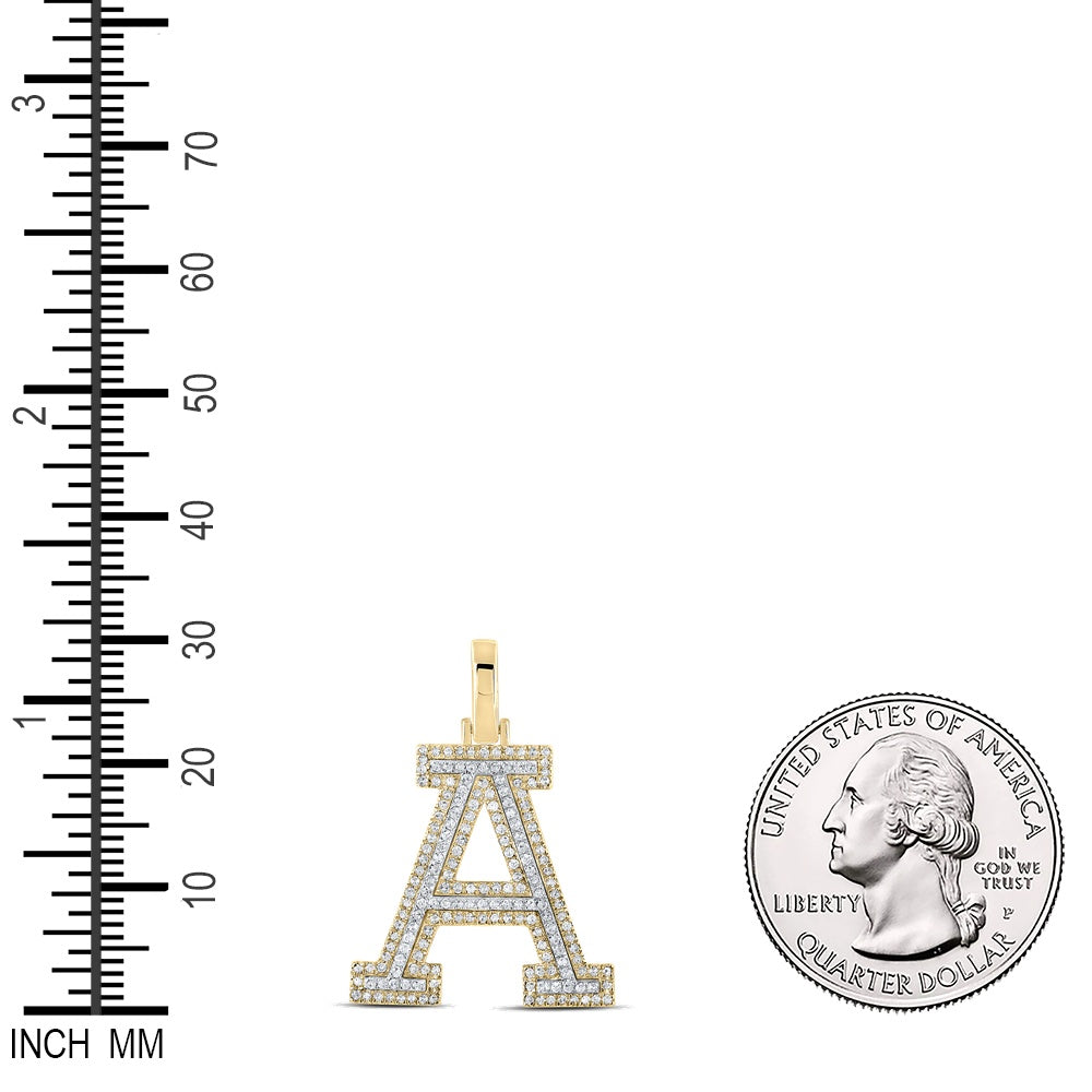 0.47 Ctw Natural Diamond Block Initial Letter A Pendant in 10k Two-tone Gold