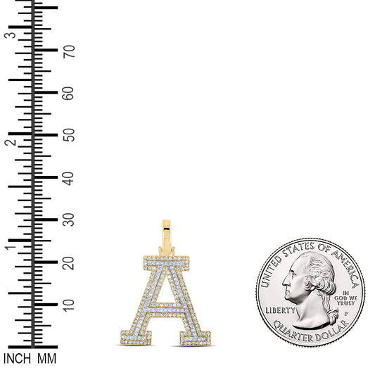 0.47 Ctw Natural Diamond Block Initial Letter A Pendant in 10k Two-tone Gold