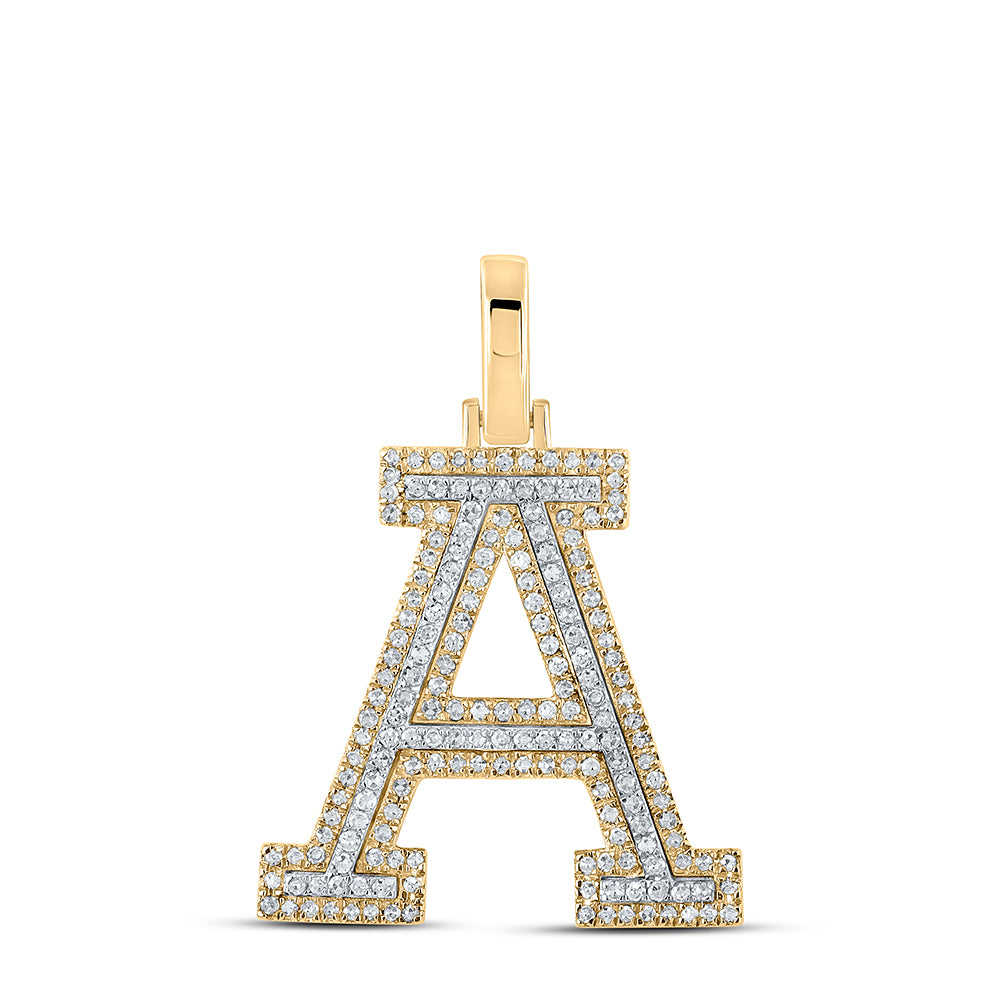 0.47 Ctw Natural Diamond Block Initial Letter A Pendant in 10k Two-tone Gold