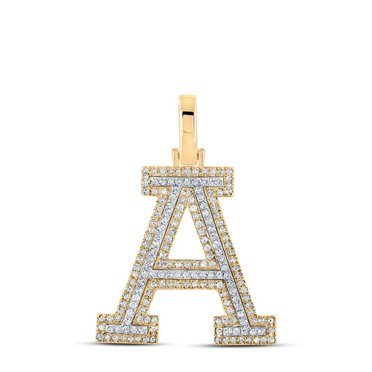 0.47 Ctw Natural Diamond Block Initial Letter A Pendant in 10k Two-tone Gold