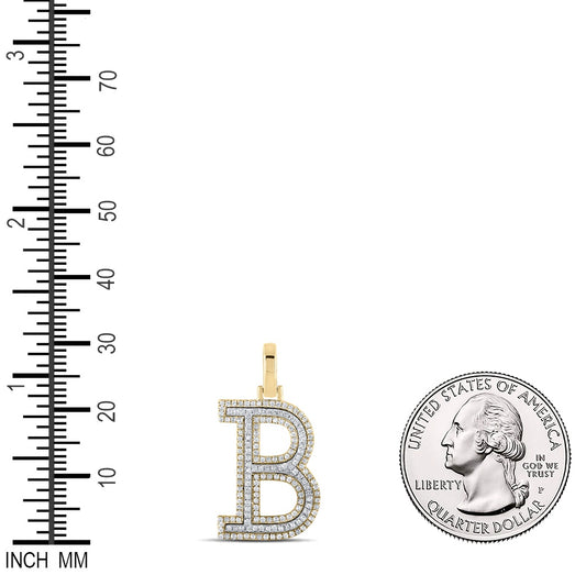 0.47 Ctw Natural Diamond Block Initial Letter B Pendant in 10k Two-tone Gold