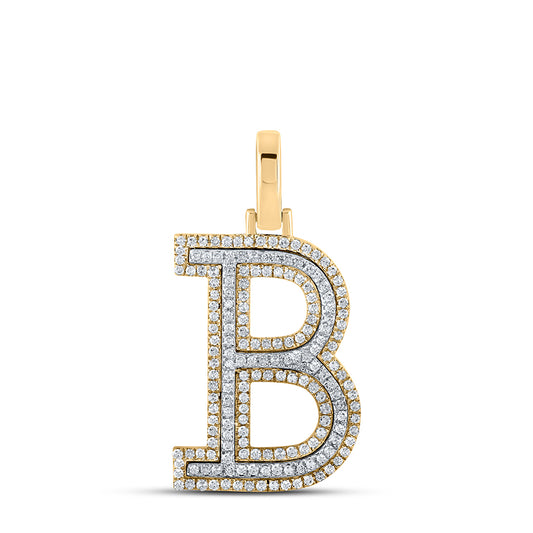 0.47 Ctw Natural Diamond Block Initial Letter B Pendant in 10k Two-tone Gold