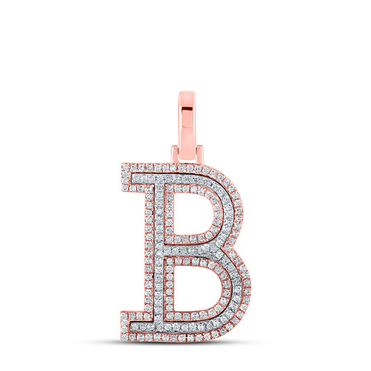0.47 Ctw Natural Diamond Block Initial Letter B Pendant in 10k Two-tone Gold