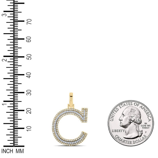 0.4 Ctw Natural Diamond Block Initial Letter C Pendant in 10k Two-tone Gold