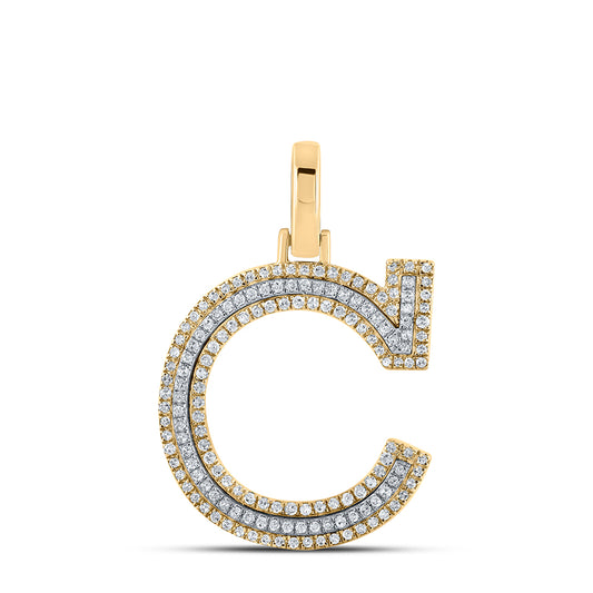 0.4 Ctw Natural Diamond Block Initial Letter C Pendant in 10k Two-tone Gold