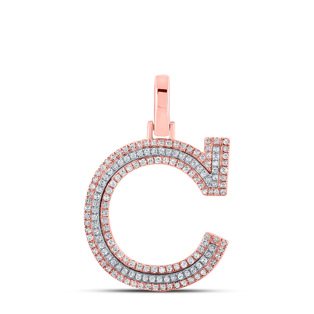 0.4 Ctw Natural Diamond Block Initial Letter C Pendant in 10k Two-tone Gold