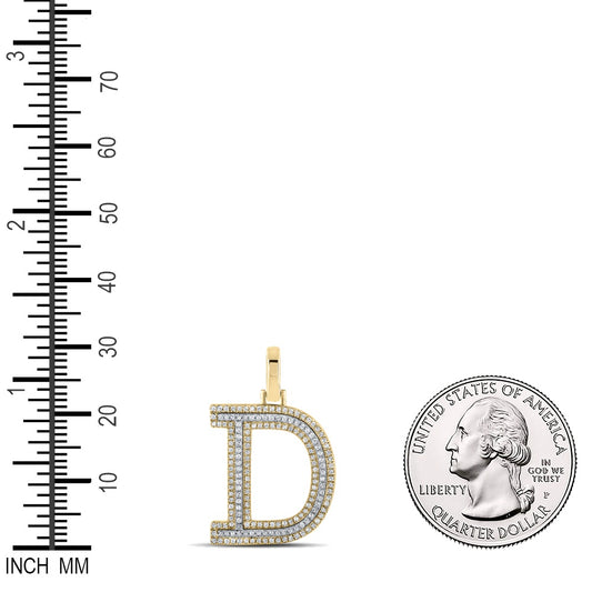 0.48 Ctw Natural Diamond Block Initial Letter D Pendant in 10k Two-tone Gold