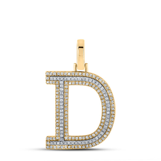 0.48 Ctw Natural Diamond Block Initial Letter D Pendant in 10k Two-tone Gold