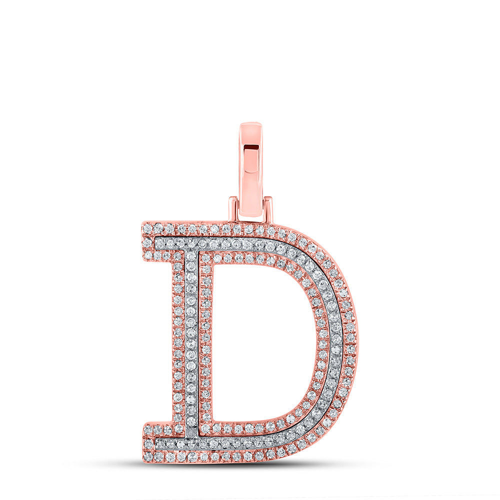 0.48 Ctw Natural Diamond Block Initial Letter D Pendant in 10k Two-tone Gold