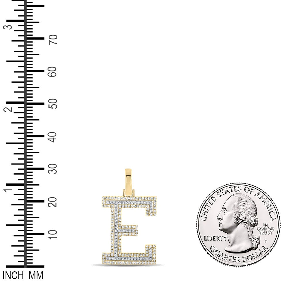 0.46 Ctw Natural Diamond Block Initial Letter E Pendant in 10k Two-tone Gold