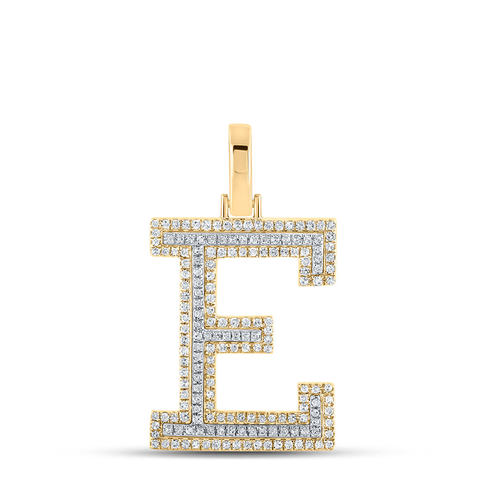 0.46 Ctw Natural Diamond Block Initial Letter E Pendant in 10k Two-tone Gold