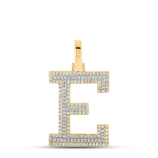 0.46 Ctw Natural Diamond Block Initial Letter E Pendant in 10k Two-tone Gold