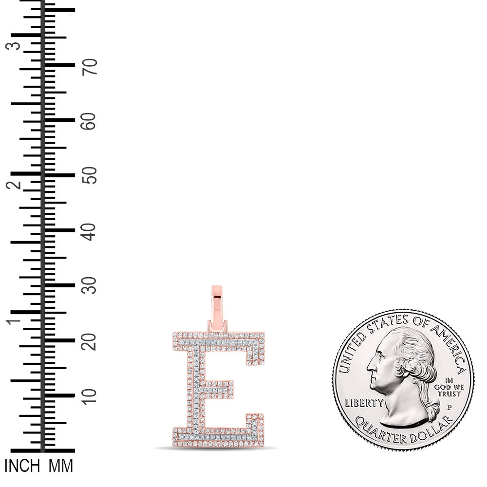 0.46 Ctw Natural Diamond Block Initial Letter E Pendant in 10k Two-tone Gold